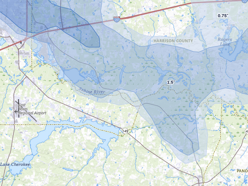 NEXRAD radar-signature map of the hail over Hallsville, TX