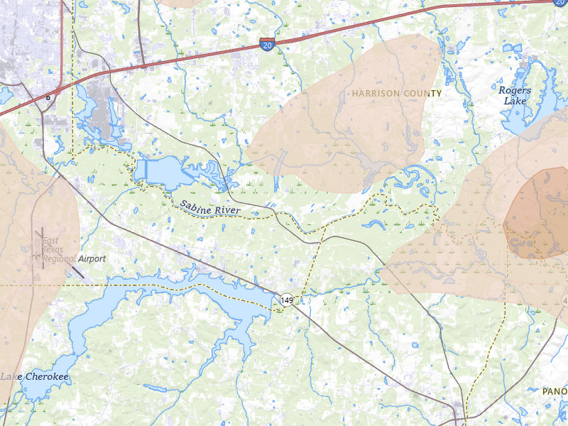 Radar-estimated hail-size map of the storm over Hallsville, TX on May 22, 2026