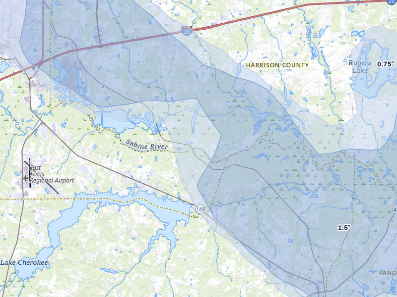 NEXRAD radar-signature map of the hail storm over Hallsville, TX on Jul 6, 2026