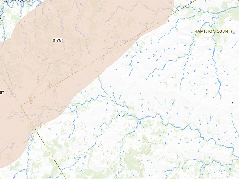 Radar-estimated hail-size map of the storm over Hamilton, TX