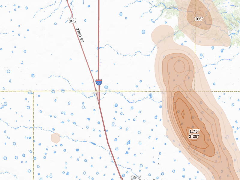 Radar-estimated hail-size map of the storm over Happy, TX
