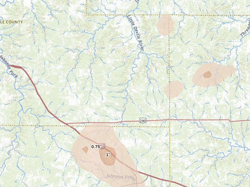Radar-estimated hail-size map of the storm over Harper, TX on May 24, 2026