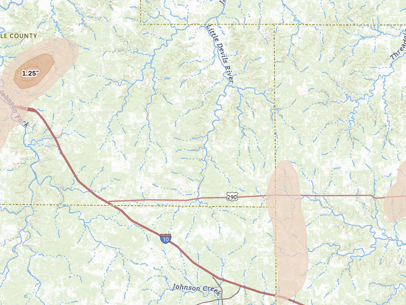 Radar-estimated hail-size map of the storm over Harper, TX on May 26, 2026