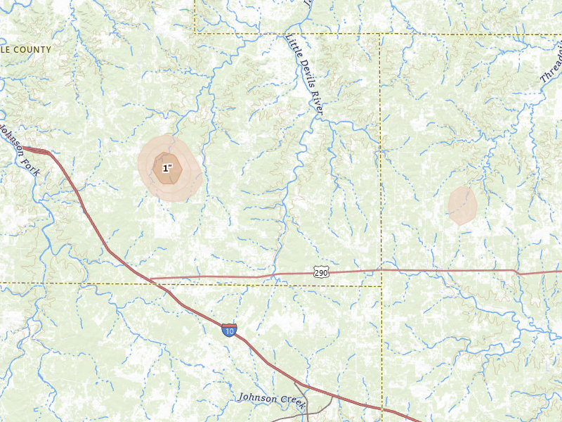 Radar-estimated hail-size map of the storm over Harper, TX on Jul 6, 2026