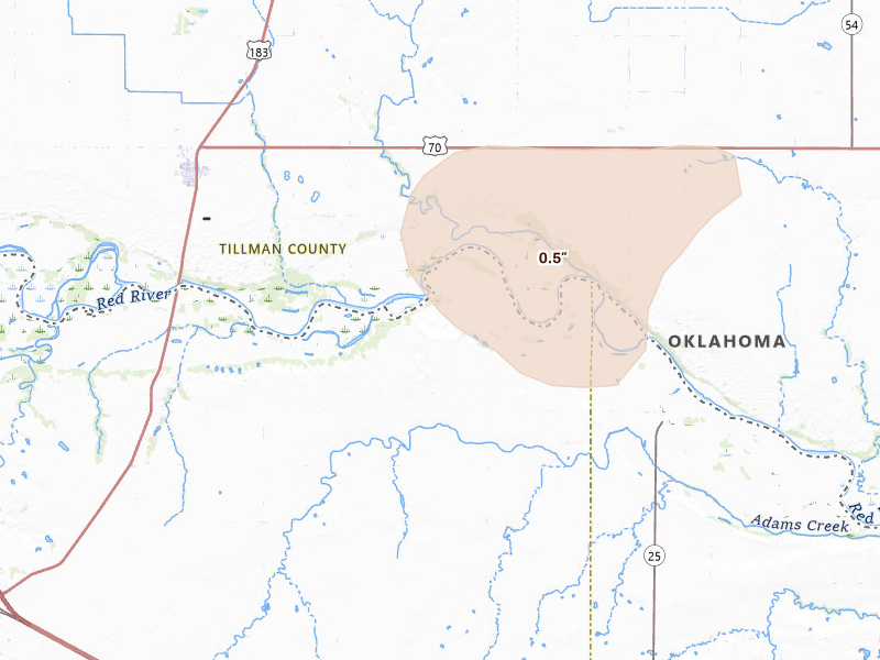 Radar-estimated hail-size map of the storm over Harrold, TX on May 26, 2026