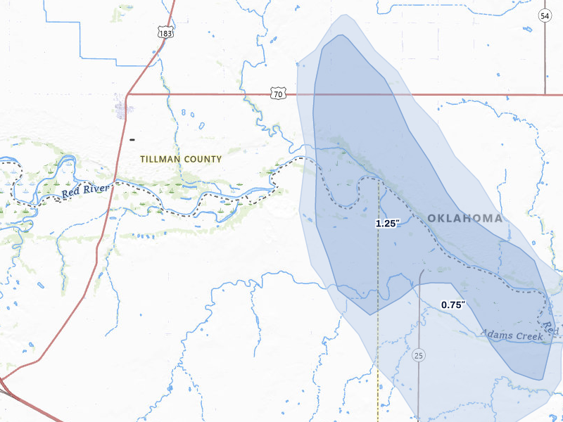 NEXRAD radar-signature map of the hail storm over Harrold, TX on May 26, 2026