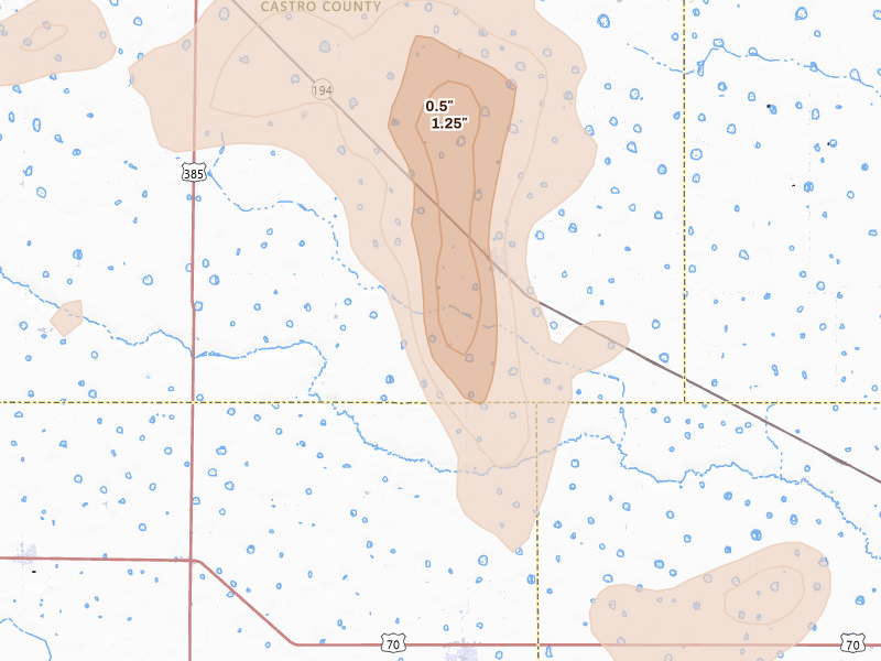 Radar-estimated hail-size map of the storm over Hart, TX on May 22, 2026