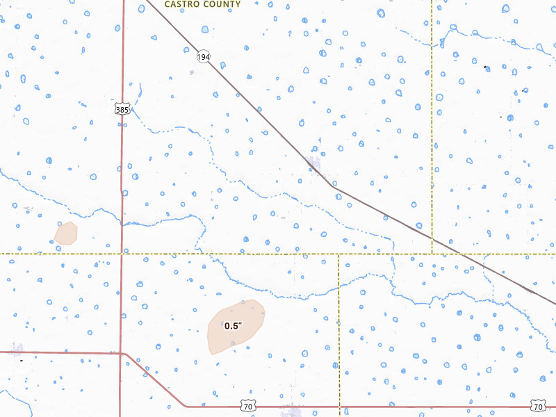 Radar-estimated hail-size map of the storm over Hart, TX on Jul 31, 2026