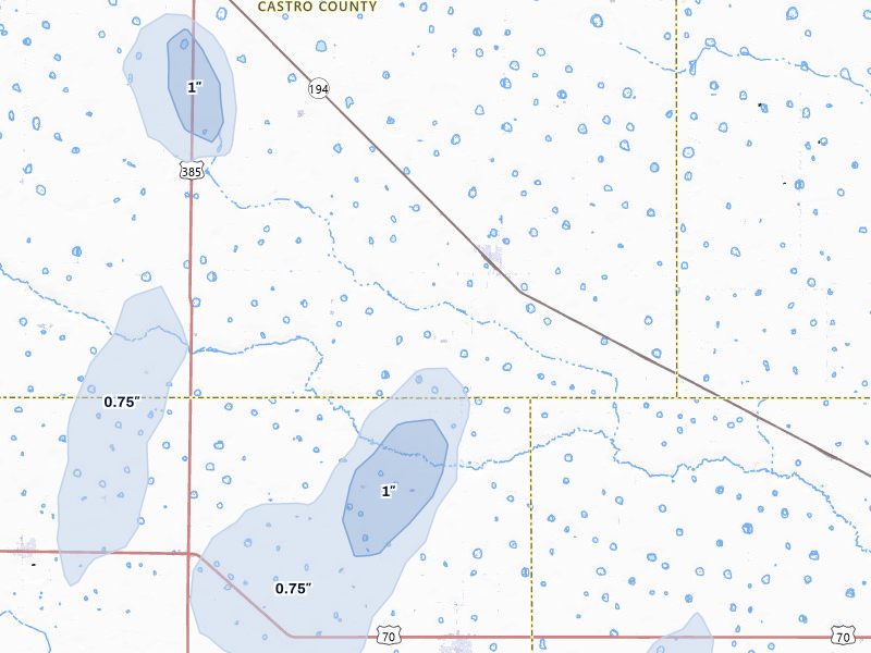 NEXRAD radar-signature map of the hail storm over Hart, TX on Jul 31, 2026