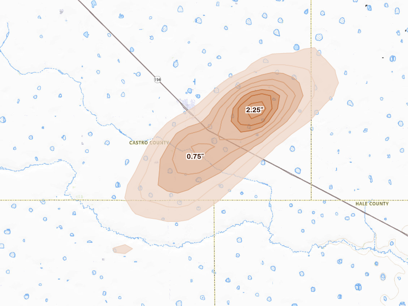 Radar-estimated hail-size map of the storm over Hart, TX on Sep 21, 2026