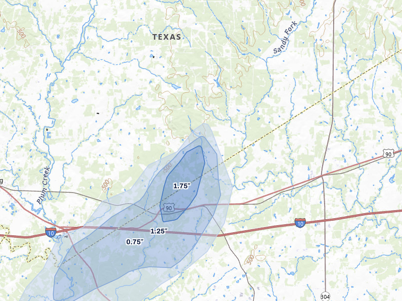 NEXRAD radar-signature map of the hail over Harwood, TX