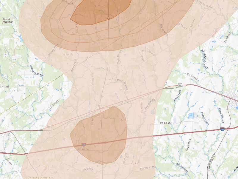Radar-estimated hail-size map of the storm over Harwood, TX