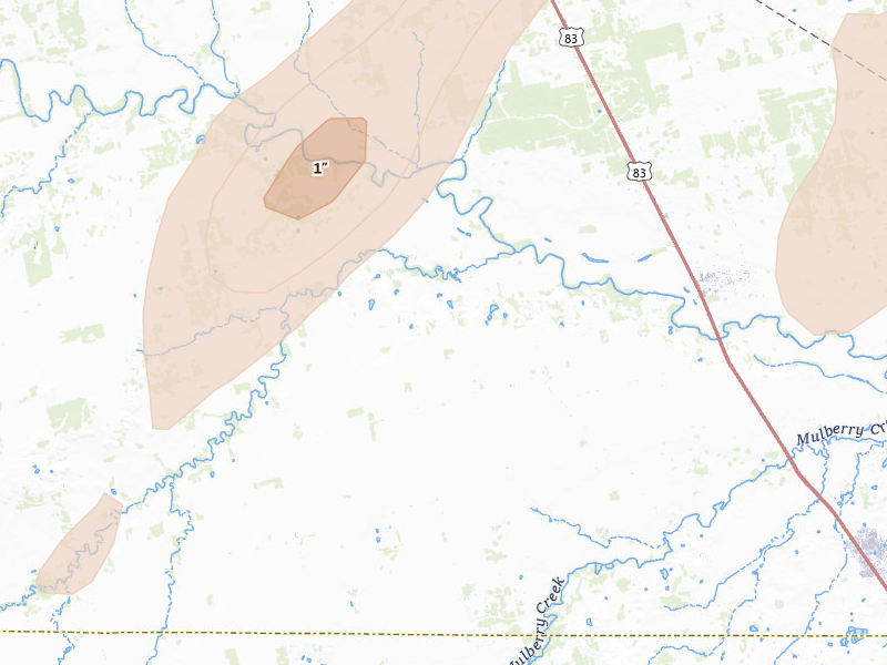 Radar-estimated hail-size map of the storm over Hawley, TX