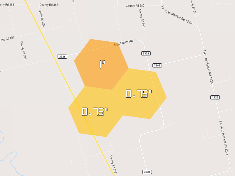 Hail map of Hawley, TX on Jun 6, 2026, hail up to 1"