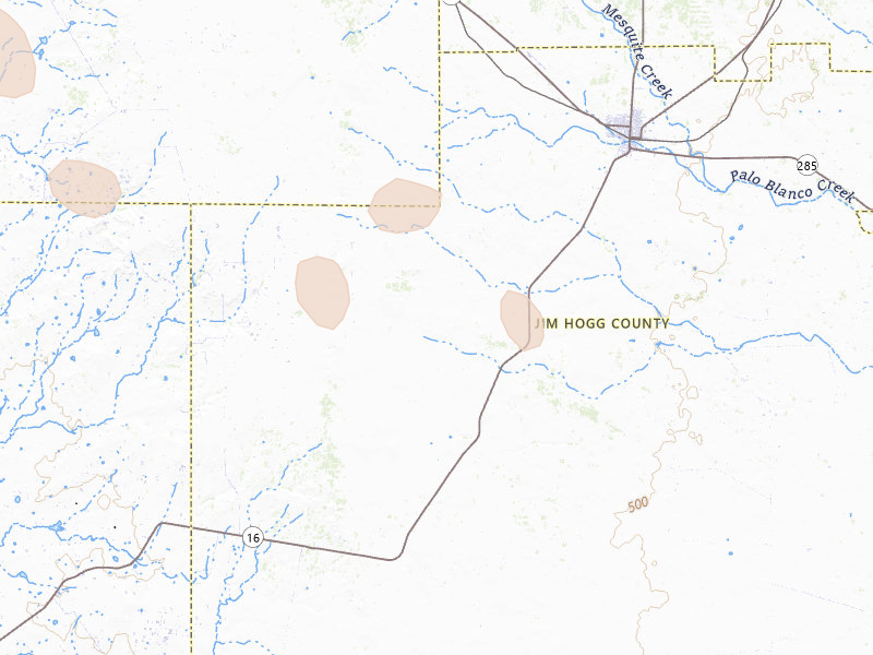 Radar-estimated hail-size map of the storm over Hebbronville, TX on Jun 19, 2026