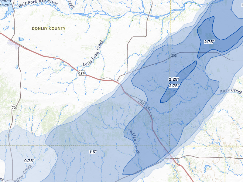 NEXRAD radar-signature map of the hail storm over Hedley, TX on Mar 5, 2026