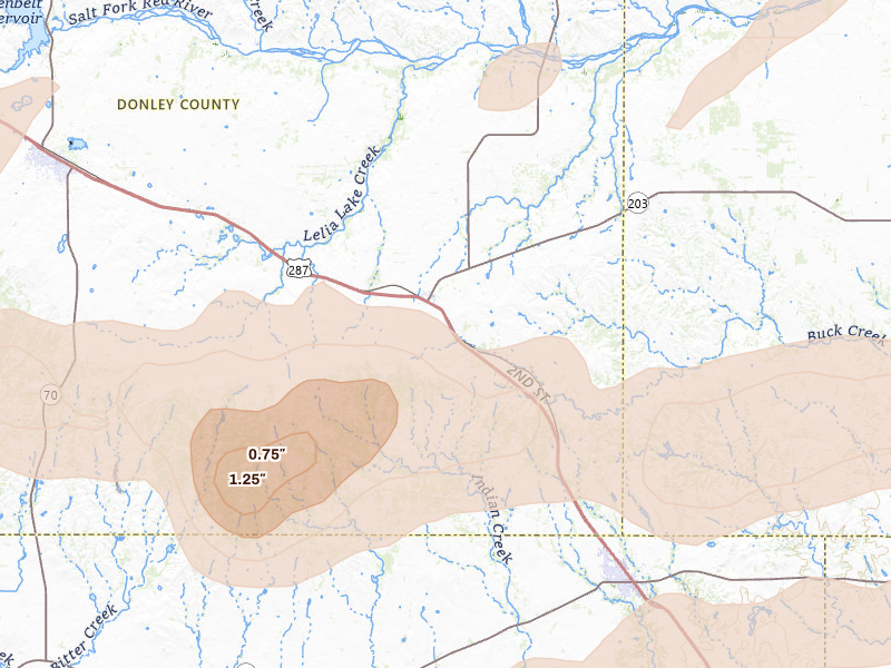 Radar-estimated hail-size map of the storm over Hedley, TX on May 29, 2026