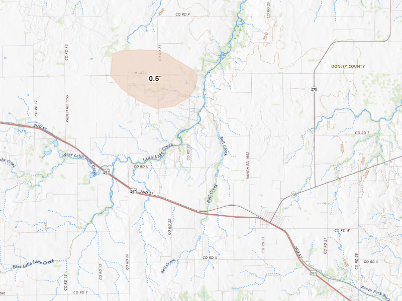 Radar-estimated hail-size map of the storm over Hedley, TX
