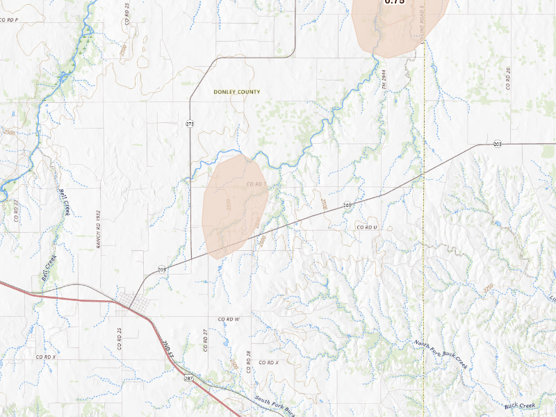Radar-estimated hail-size map of the storm over Hedley, TX