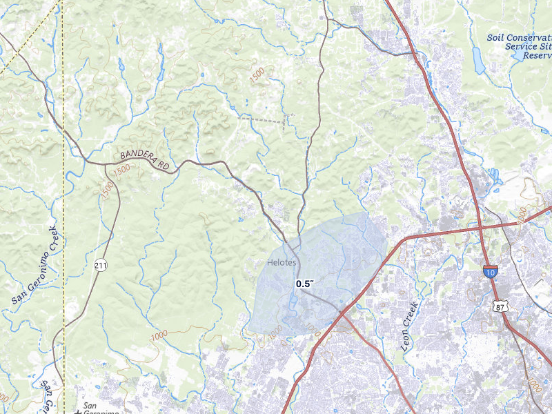 NEXRAD radar-signature map of the hail storm over Helotes, TX on Mar 7, 2026