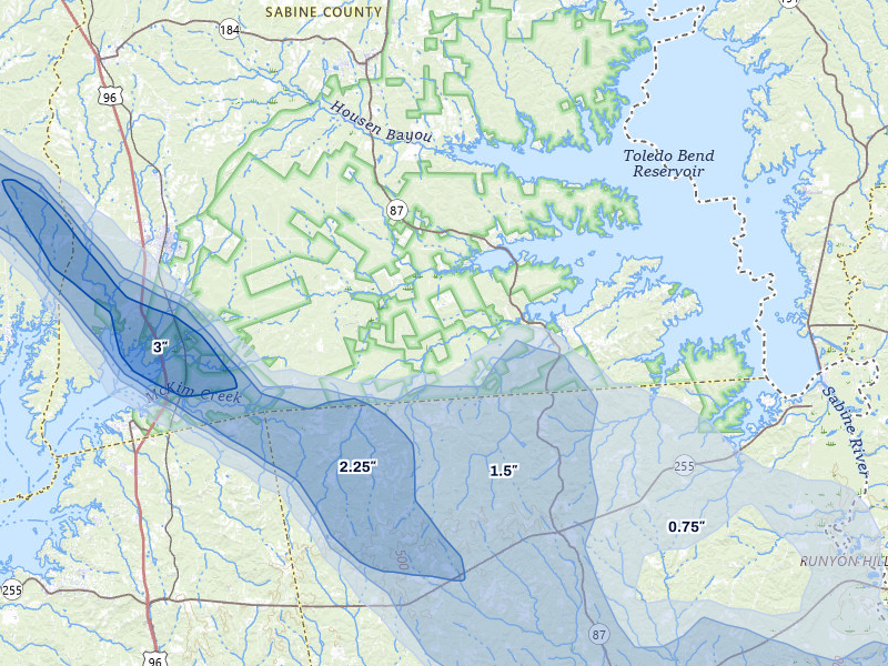 NEXRAD radar-signature map of the hail over Hemphill, TX