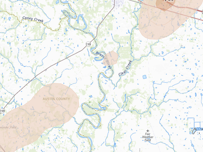 Radar-estimated hail-size map of the storm over Hempstead, TX on Jun 2, 2026