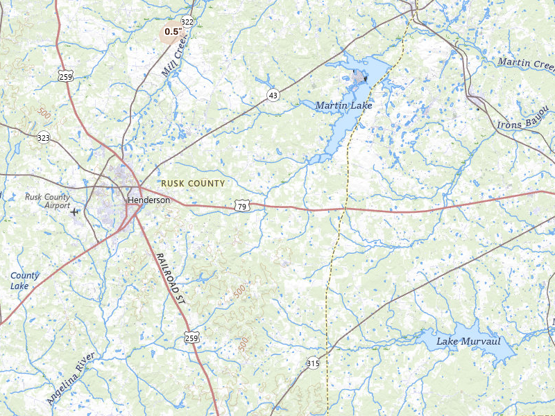Radar-estimated hail-size map of the storm over Henderson, TX on Jul 12, 2026