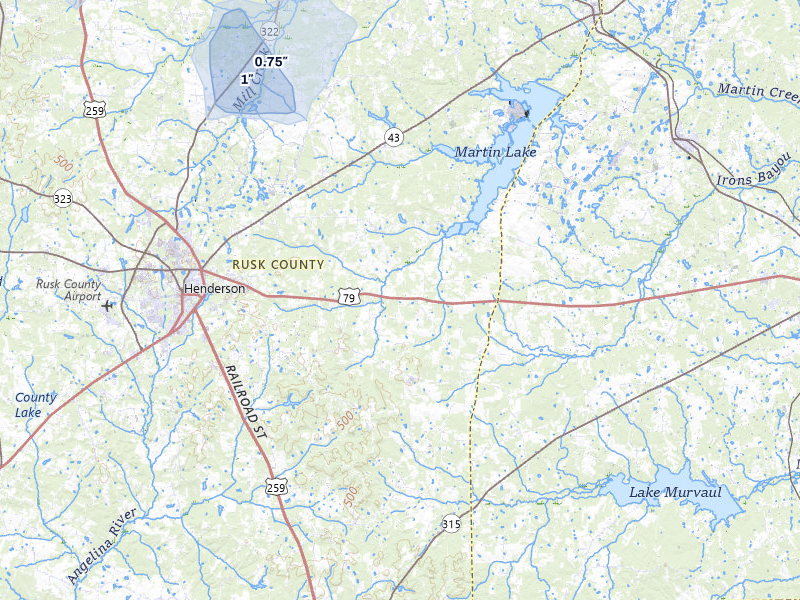 NEXRAD radar-signature map of the hail storm over Henderson, TX on Jul 12, 2026