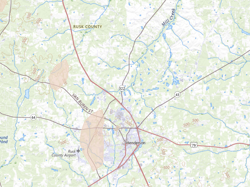 Radar-estimated hail-size map of the storm over Henderson, TX on Aug 22, 2026