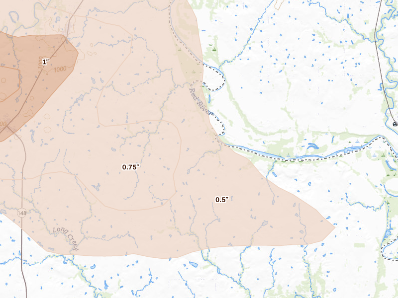 Radar-estimated hail-size map of the storm over Henrietta, TX on Apr 26, 2026