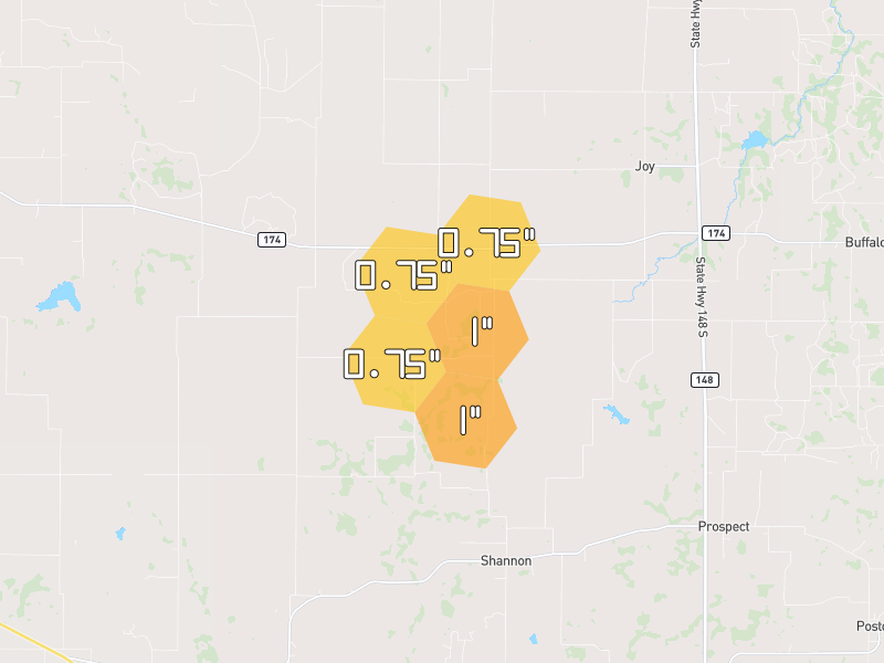 Hail map of Henrietta, TX on Jun 6, 2026, hail up to 1"