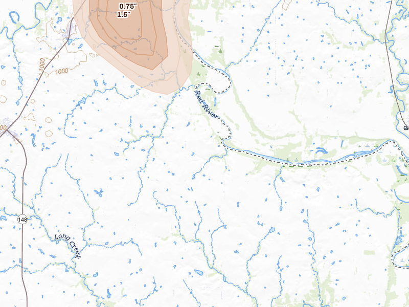 Radar-estimated hail-size map of the storm over Henrietta, TX on Jul 5, 2026