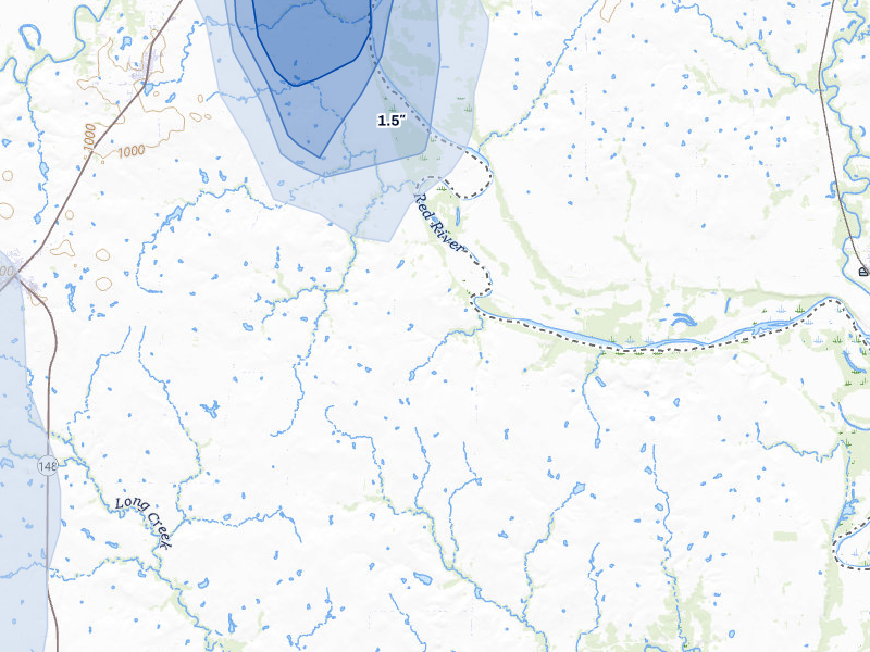 NEXRAD radar-signature map of the hail storm over Henrietta, TX on Jul 5, 2026