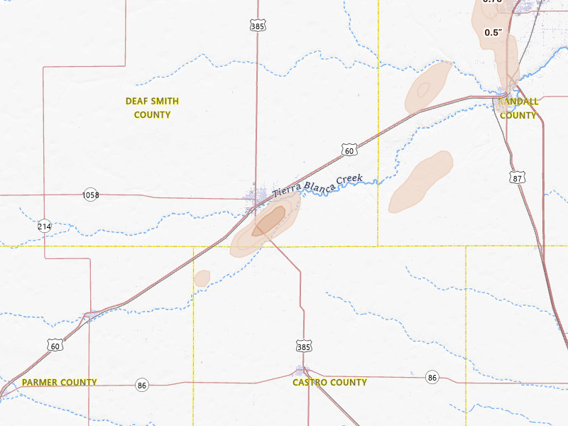 Radar-estimated hail-size map of the storm over Hereford, TX on Mar 3, 2026