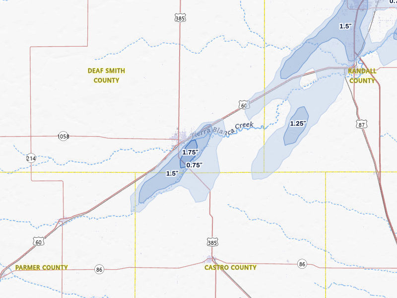 NEXRAD radar-signature map of the hail storm over Hereford, TX on Mar 3, 2026