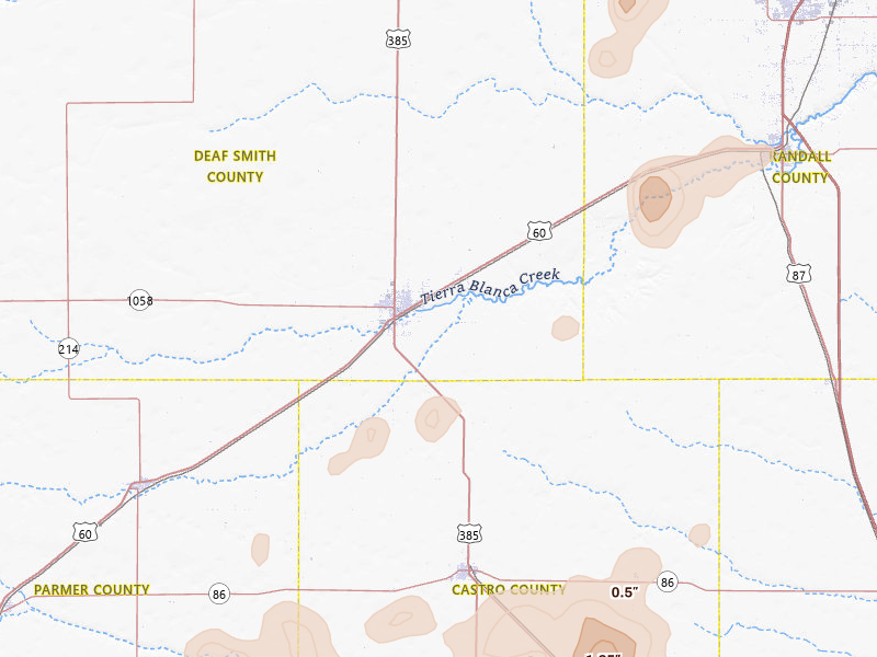 Radar-estimated hail-size map of the storm over Hereford, TX on May 22, 2026