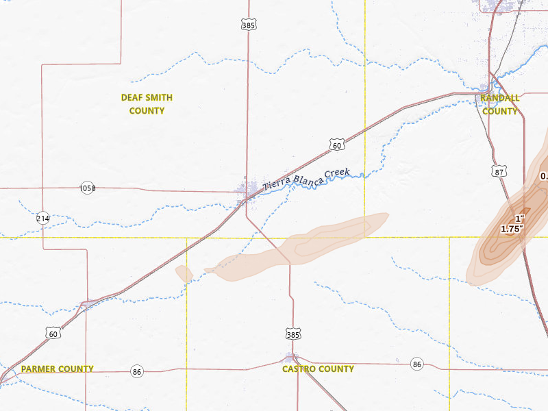 Radar-estimated hail-size map of the storm over Hereford, TX on May 29, 2026