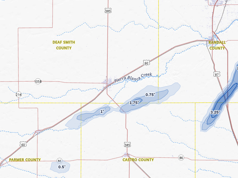NEXRAD radar-signature map of the hail storm over Hereford, TX on May 29, 2026