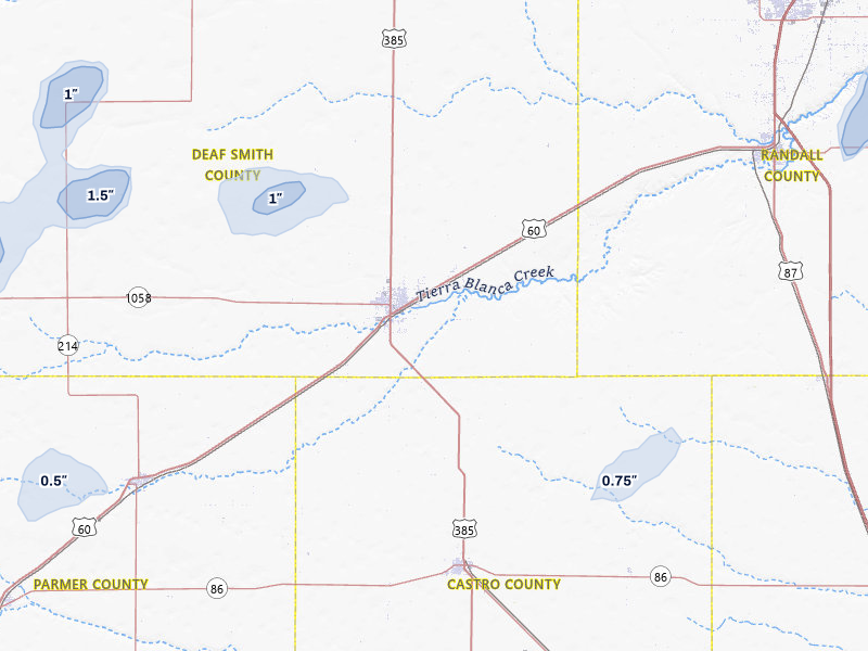 NEXRAD radar-signature map of the hail over Hereford, TX