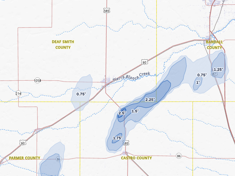 NEXRAD radar-signature map of the hail over Hereford, TX