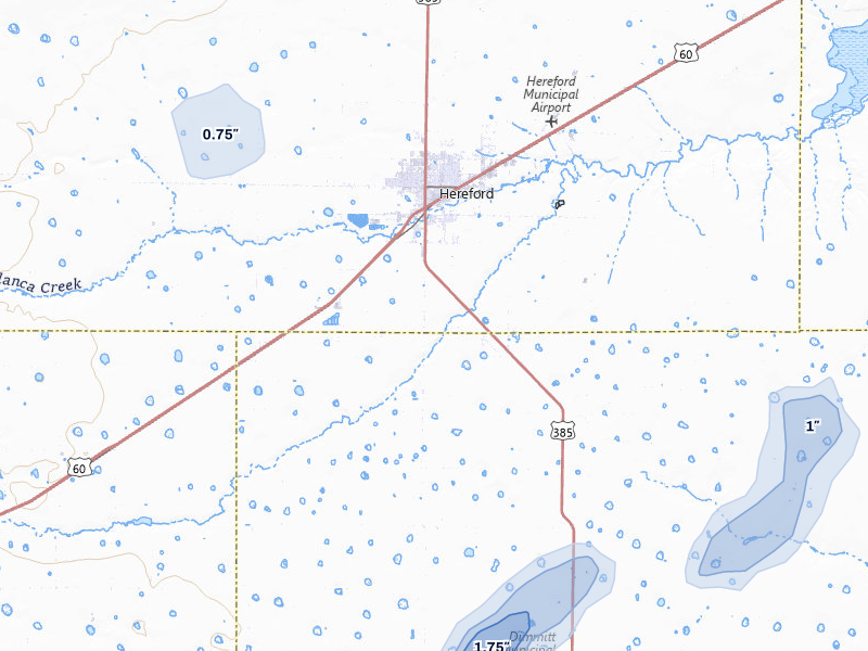 NEXRAD radar-signature map of the hail storm over Hereford, TX on Jul 12, 2026