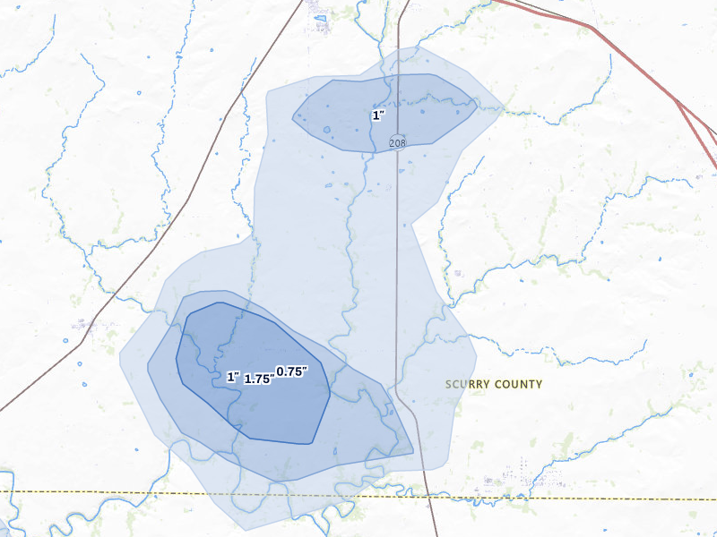 NEXRAD radar-signature map of the hail storm over Hermleigh, TX on Jul 5, 2026