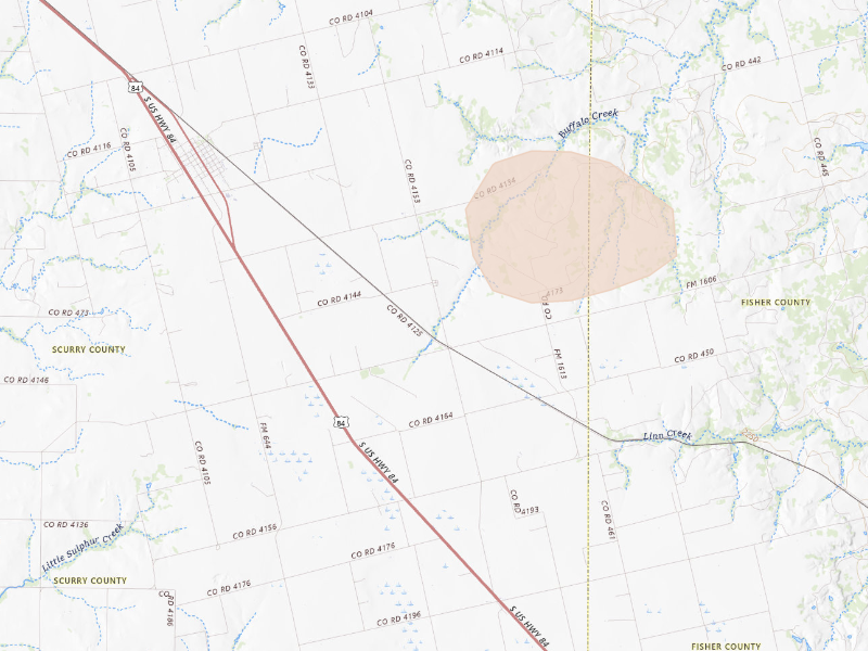 Radar-estimated hail-size map of the storm over Hermleigh, TX on Sep 26, 2026