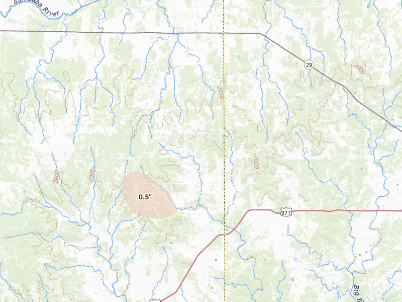 Radar-estimated hail-size map of the storm over Hext, TX