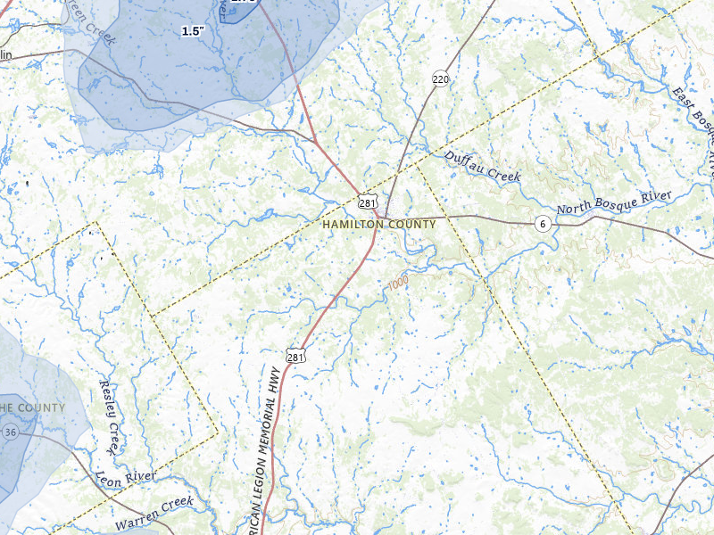 NEXRAD radar-signature map of the hail storm over Hico, TX on Mar 4, 2026