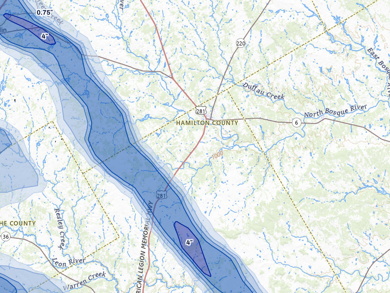NEXRAD radar-signature map of the hail storm over Hico, TX on May 10, 2026