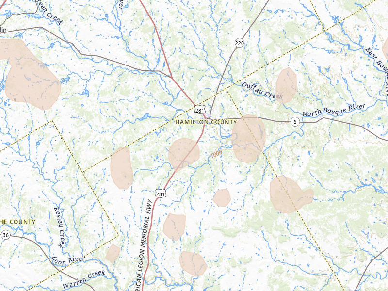 Radar-estimated hail-size map of the storm over Hico, TX on May 22, 2026