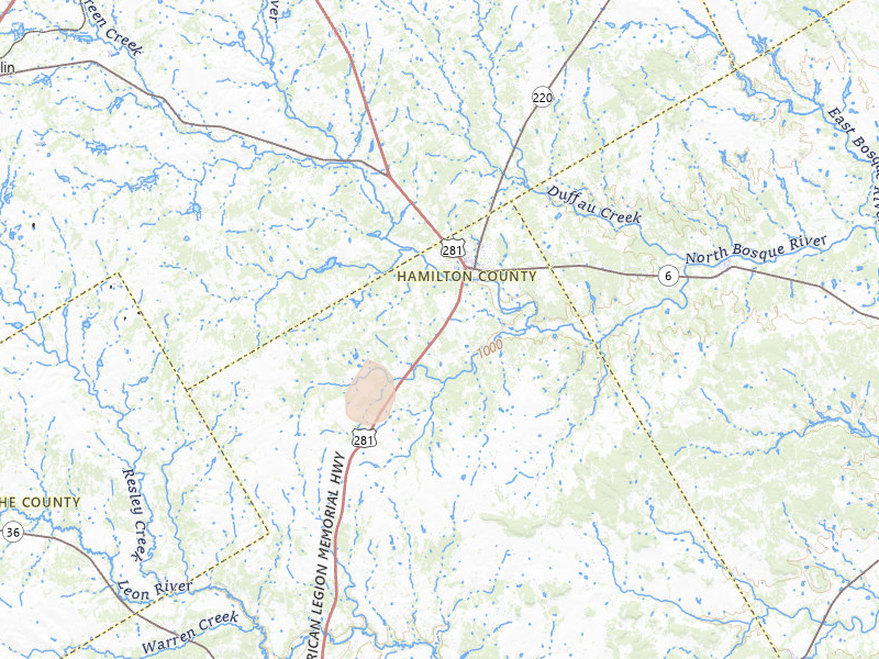 Radar-estimated hail-size map of the storm over Hico, TX on Jul 6, 2026