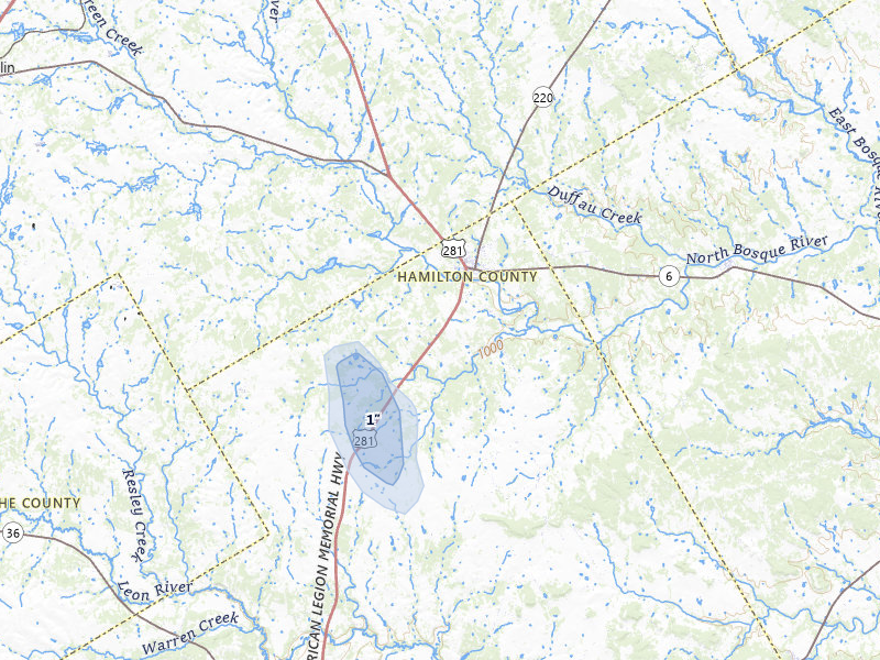 NEXRAD radar-signature map of the hail storm over Hico, TX on Jul 6, 2026