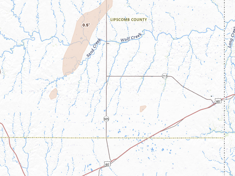Radar-estimated hail-size map of the storm over Higgins, TX on Mar 10, 2026